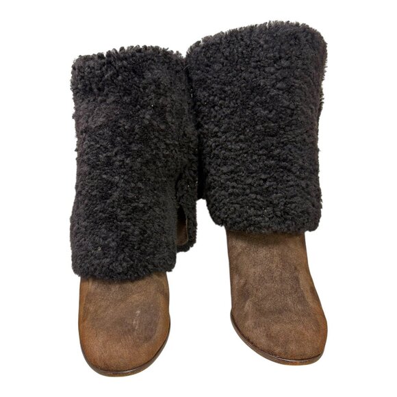 Lambertson Truex Brown Sheepskin Shearling Cuff Mid Calf Boots - Picture 8 of 11